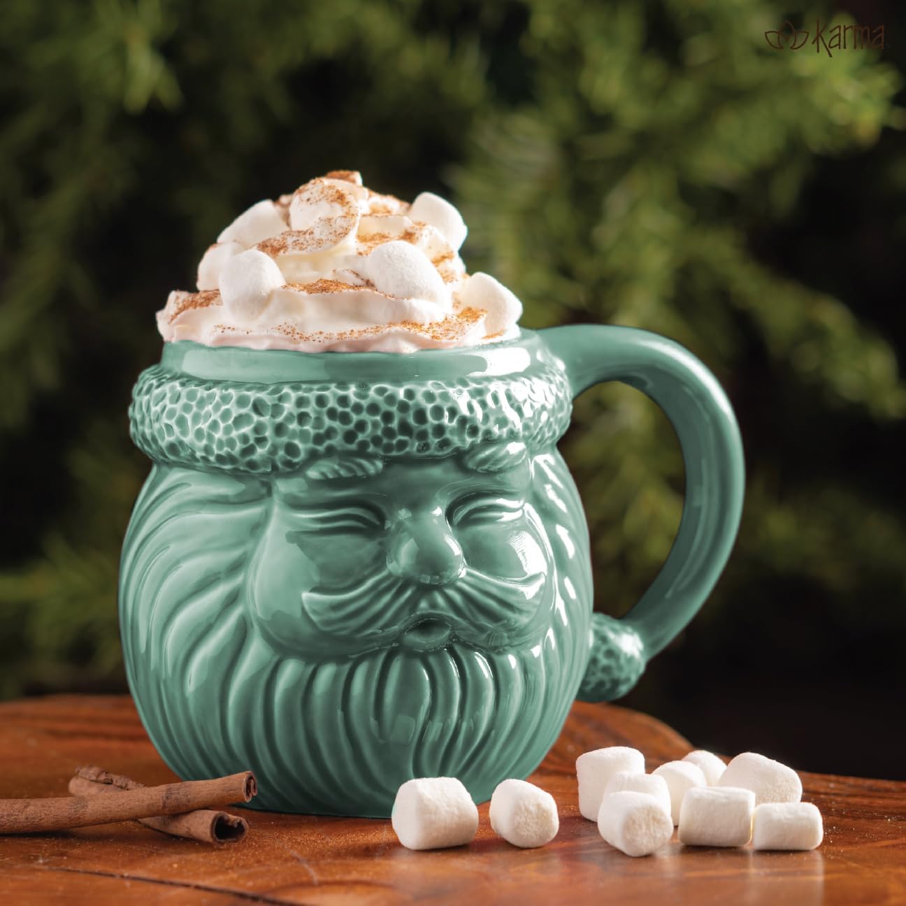 Karma, 18 oz Christmas Mug Ceramic Santa Claus Shaped Coffee Cup - Ceramic Coffee Mugs for Women and Men, Cream - Image 3