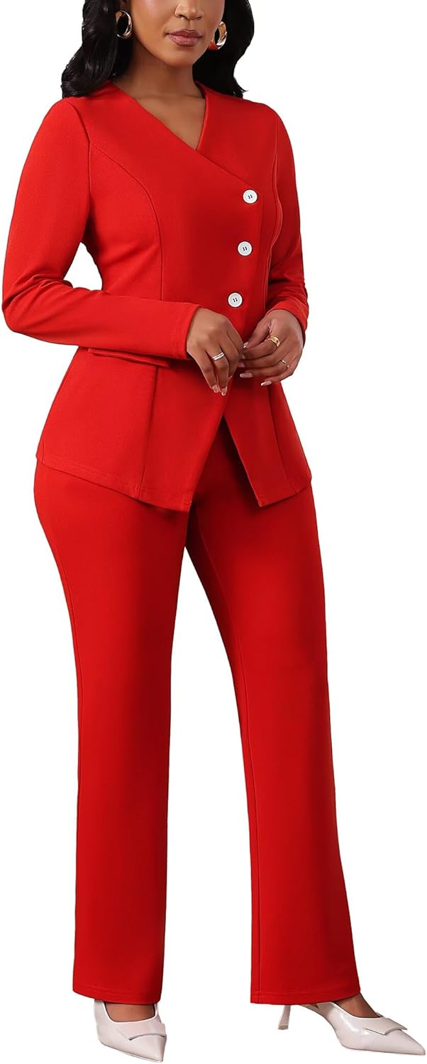 Pant Suits for Women Dressy Long Sleeve Blazer Jackets and High Waisted Wide Leg Pants Sets 2 Piece Work Outfit 2025 - Image 4