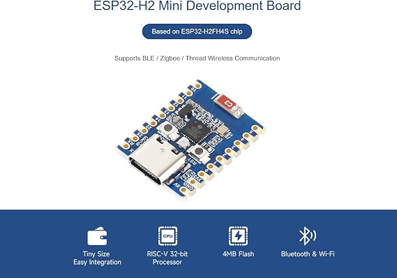 ESP32-H2-Zero Mini Development Board, Adopts ESP32-H2FH4S Module with 96MHz Processor, Integrating IEEE 802.15.4 (Zigbee 3.0 and Thread) and BLE 5, 4MB Flash, Supports ESP-IDF, Arduino IDE