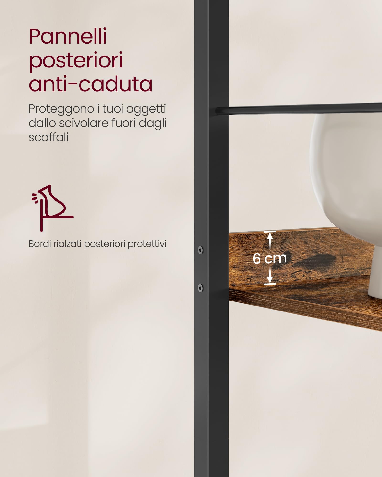 VASAGLE Libreria a 6 Ripiani, Scaffale Portaoggetti, 30 x 40 x 178 cm, Scaffalatura in Stile Industriale, per Soggiorno, Studio, Ufficio, Marrone Vintage e Nero Inchiostro LLS168KD01