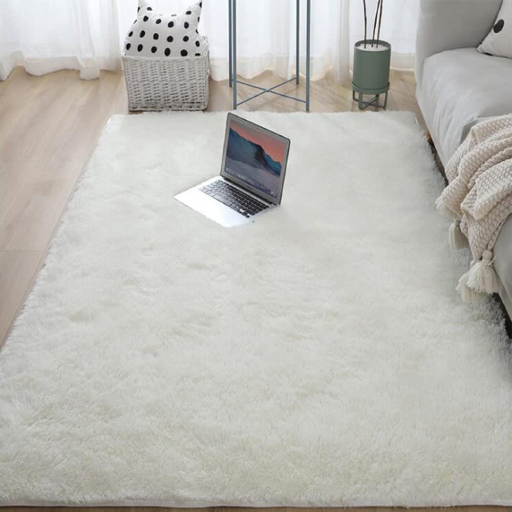 Tapis épais pour canapé blanc éliminant la sensation de sol froid avec sa peluche soyeuse
