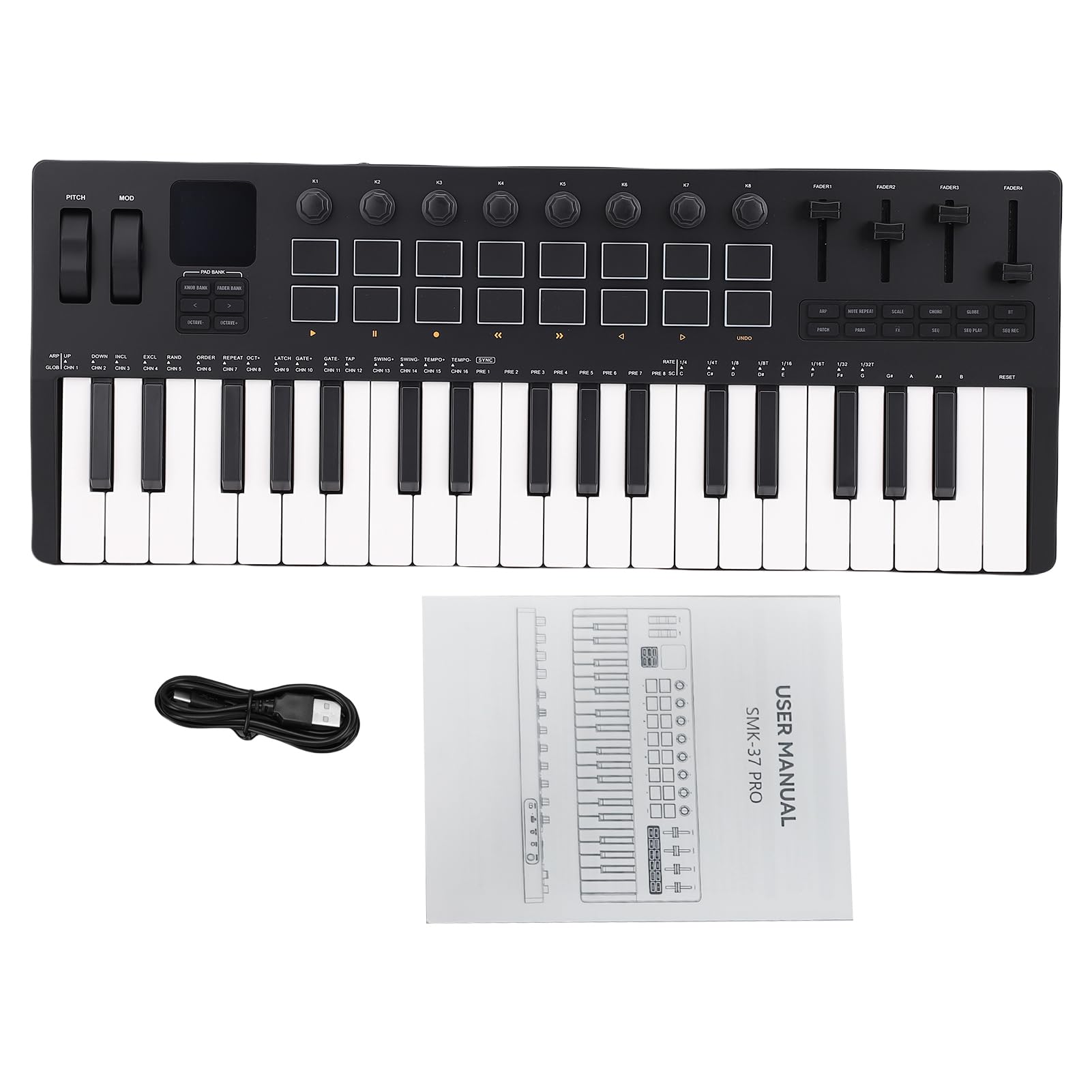CHICIRIS Piano de Teclado, Controlador de Teclado MIDI de 37 Teclas con Pads de Batería, Conectividad USB, Producción Musical Portátil para Creadores