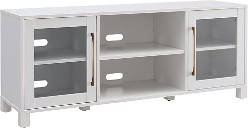 Henn&Hart Soporte de TV rectangular para televisores de hasta 65 pulgadas en blanco, chimenea eléctrica para sala de estar