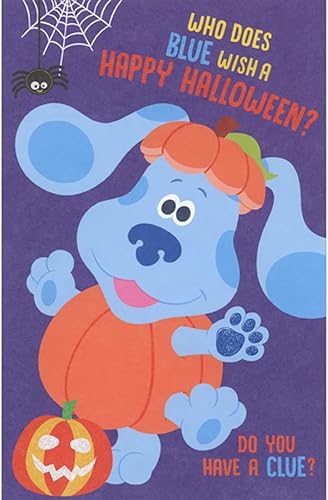American Greetings Blue Dancing While Wearing a Pumpkin Costume Blue Clues Tarjeta de Halloween para niños pequeños
