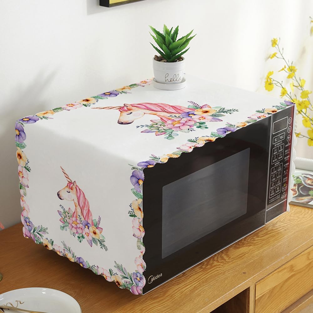 WOTOFY Dust-Proof Microwave Oven Cover for Kitchen Decor - Durable Modern Deer Design - Dustproof & Oil Proof Machine Protector - Kitchen Accessories - Size - 100 * 35cm (Unicorn White) (B0D3LPC2RT) Amazon Price History, Amazon Price Tracker