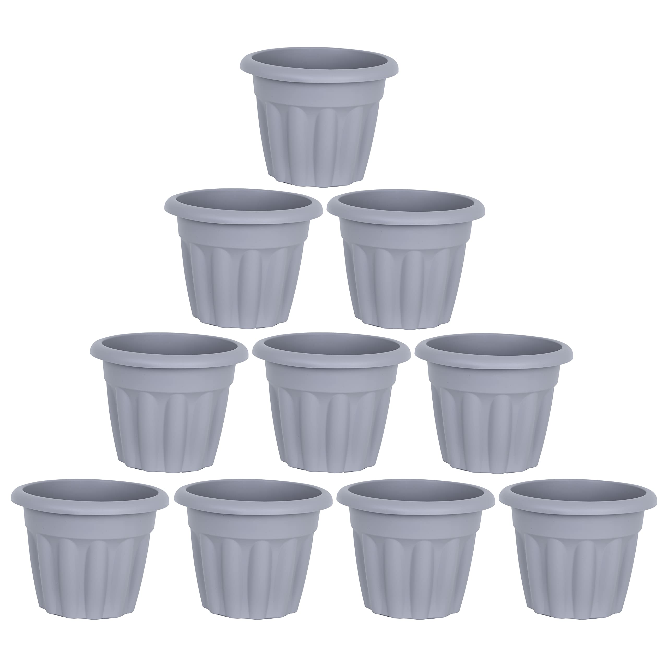 33cm Plastic Round Planter with Drainage Hole,12L Garden Flower & Plant Pot, Windowsill Herb Planter for Home and Office Décor Made in UK [Grey/Terracotta] (Pack of 10, Grey)