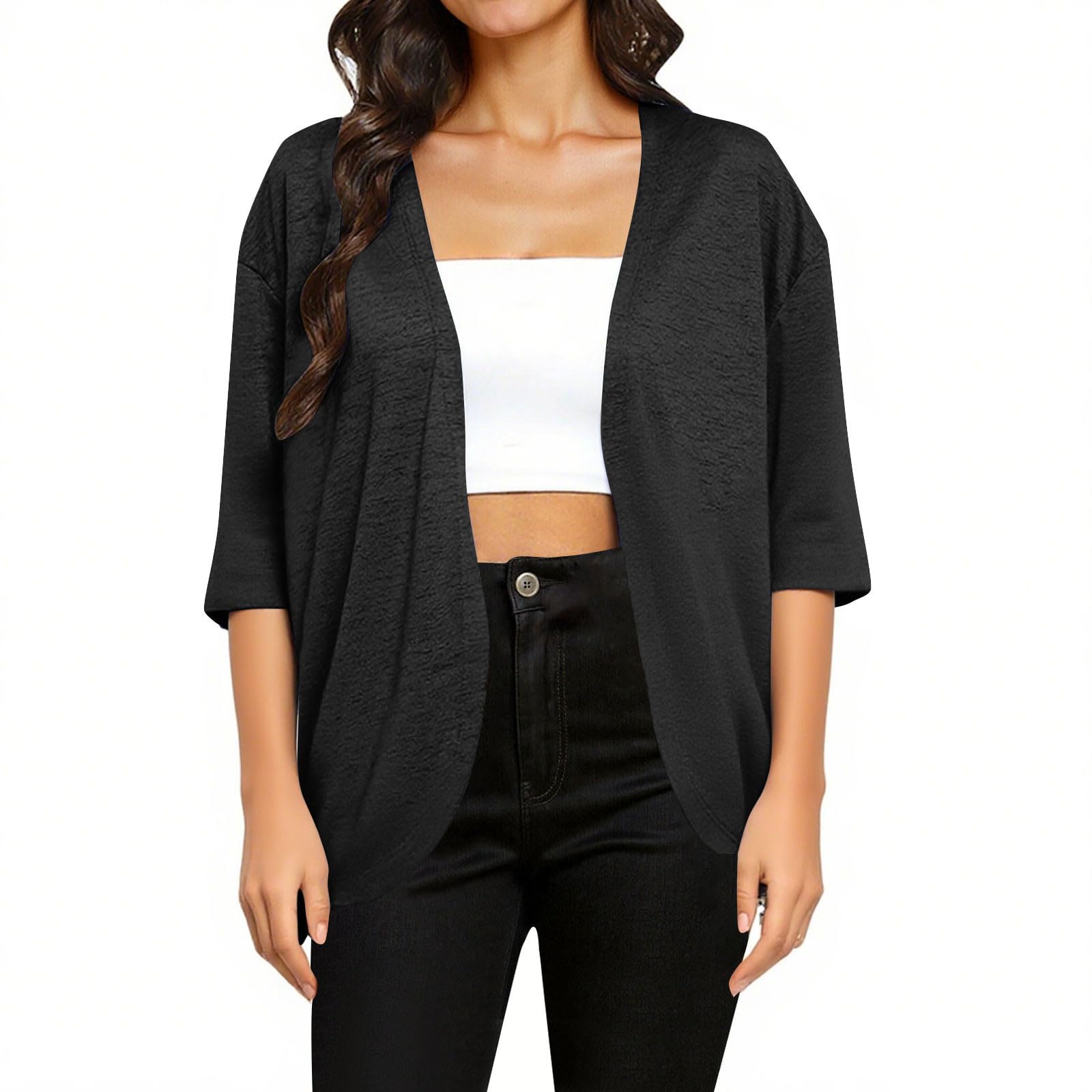 bawilom Long Sleeve Lightweight Cardigan for Women Casual Loose Fit Open Front Kimono Cover Up Summer Fall Clothes Outfits