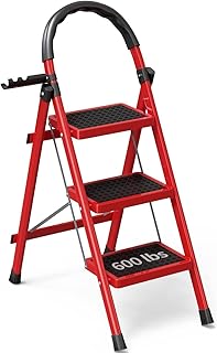 3 Step Ladder-3 Step Ladder Folding Step Stool-Step Ladder 3 Step Folding with Anti-Slip Wide Pedal&Convenient Handgrip-Sturdy Steel Ladder Portable for Home,Office