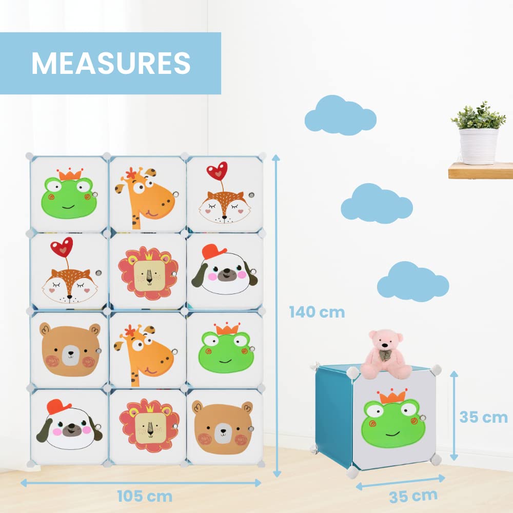Armadio Modulare per Bambini, Scaffalatura Modulare, Armadio per Bambini, Organizer Modulare, Scaffale per la Casa, 12 Moduli, 140x105 cm