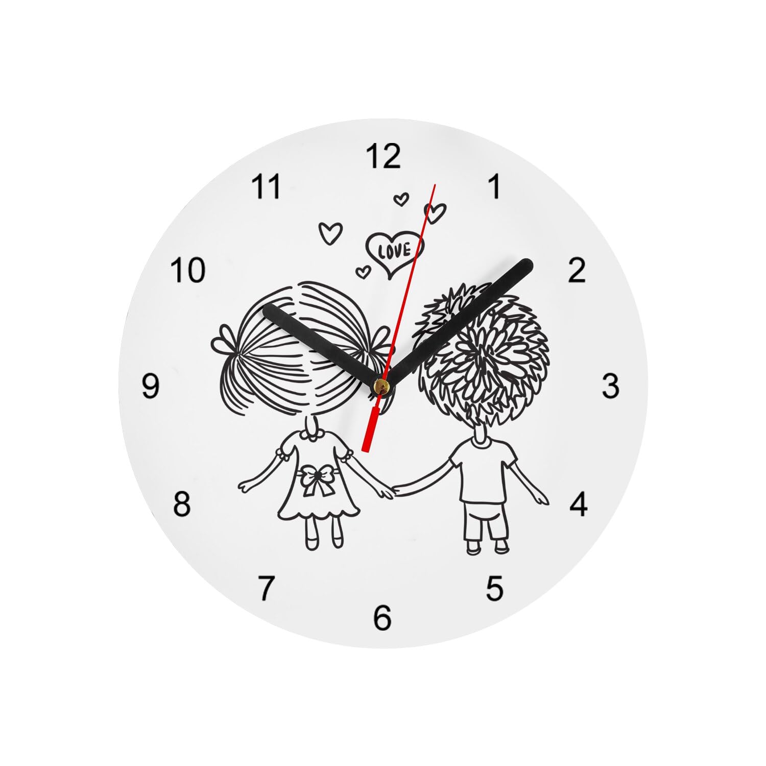 Horloge murale en verre Fabulous blanc de 20 cm avec illustration de couple pour Saint-Valentin