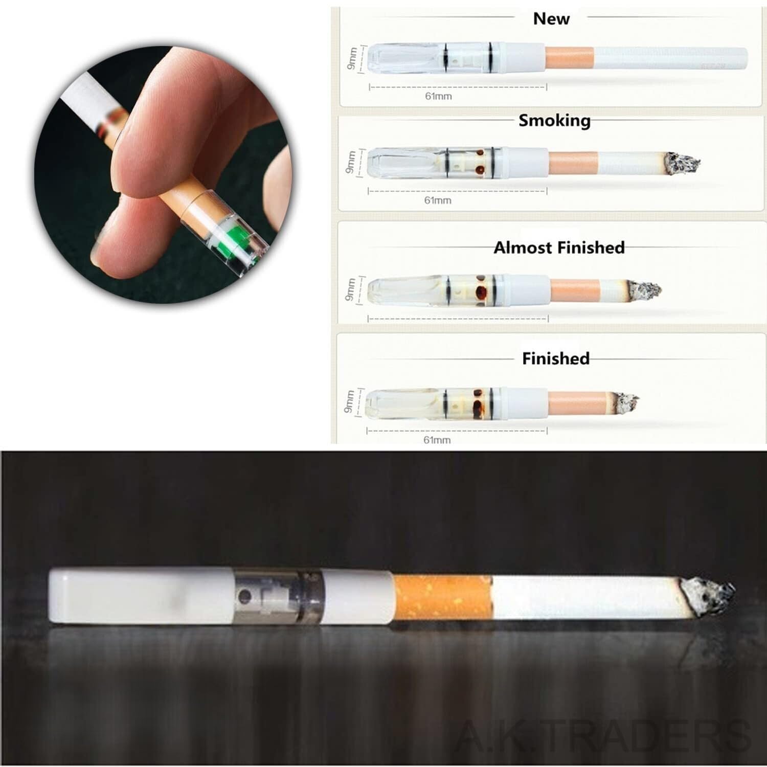 A.K.TRADERS Cleaning Reusable Ash Filter Cigarette Holder - Reduce Tar Smoke Tobacco - (Standard, Silver and Brown, 2 Pieces) Lightweight Compact Design Easy Maintenance Smoking Accessory 1