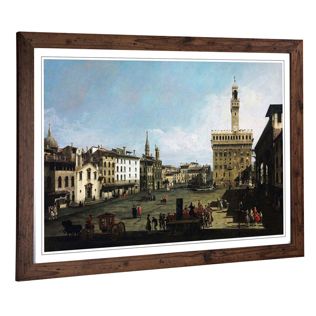 Big Box Art Framed Print of Giovanni Canaletto Piazza Signora, Florence Design | Wall Art Picture | Home Decor for Kitchen, Living Room, Bedroom, Hallway, Walnut, A2 / 24.5x18 Inch / 62x45cm