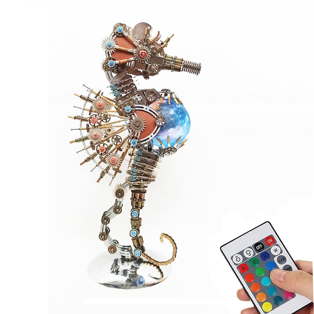 3D Metall Puzzles Mechanische Seepferdchen Modellbausätze mit Lampe, DIY Montage Steampunk Puzzle Dekor Sammler Geschenk für Erwachsene, 2100 Teile