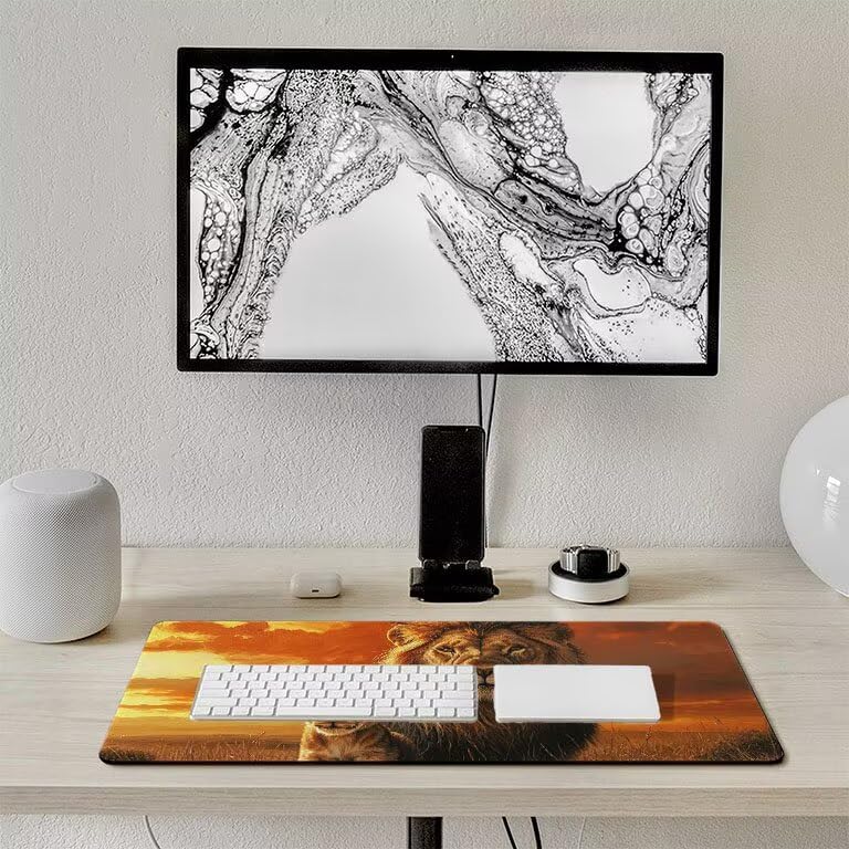 Tappetino Mouse Gaming XXL 1600 x 800 mm Tappetino Antiscivolo Sottomano Da Scrivania Per Mouse e Tastiera, Con Base In Gomma Antiscivolo, Lavabile, Mouse Pad tramonto leone, Regalo per Uomo L-927