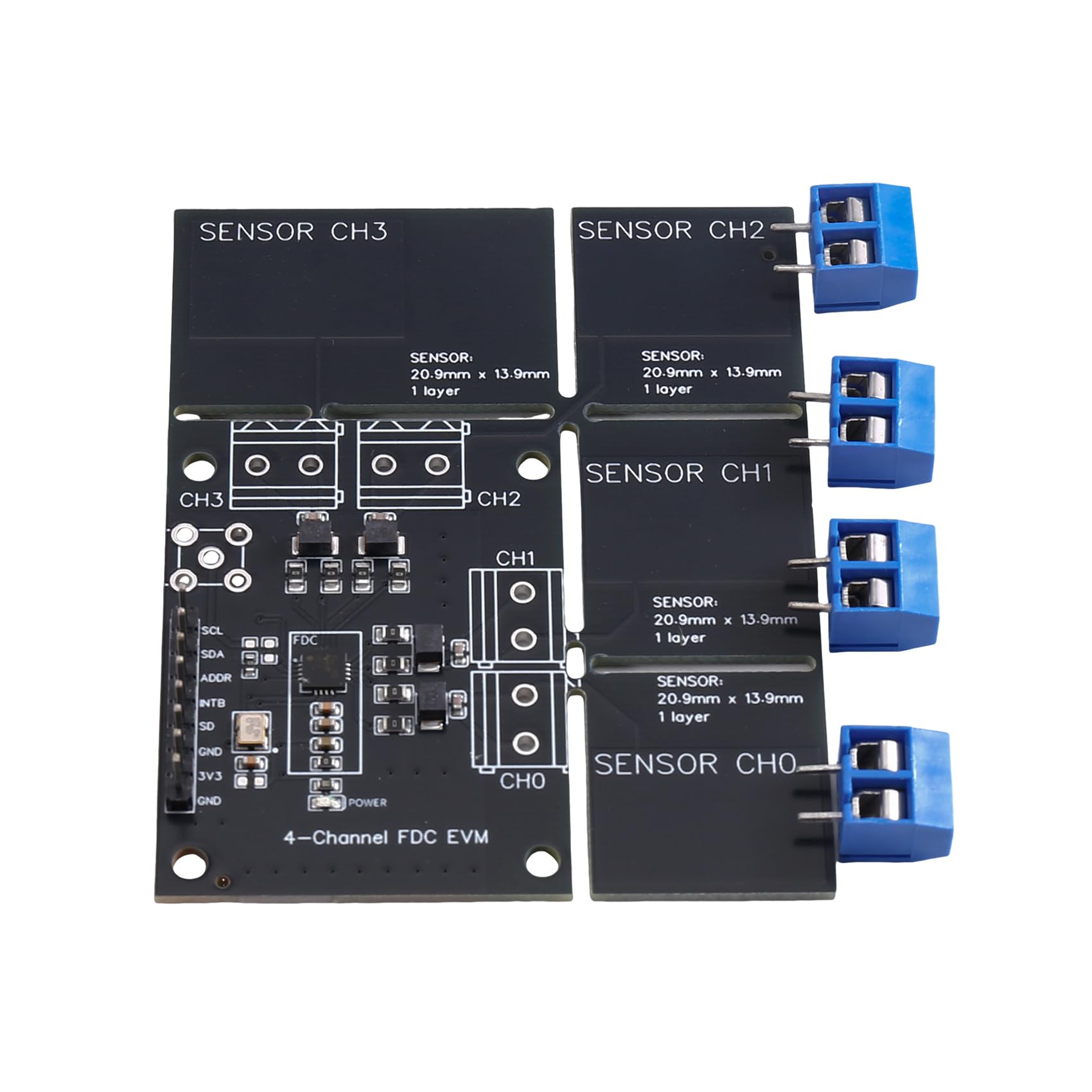 Wudhgslc Fdc2214 Module (With 4 Touch Points) Capacitive Sensor For Gesture Recognition, Paper Counting, Liquid Level Measurement
