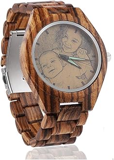 GodchoicesPersonalized Customized Wooden Watch with Photo Or Message Double-Side Engraving for Personalized Gift