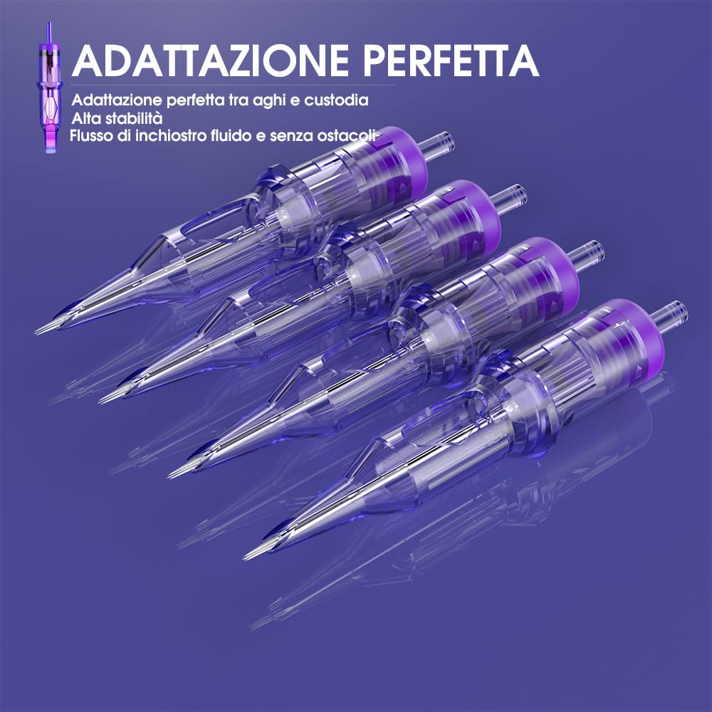 Mast Pro Aghi per Tatuaggi Professionale 20pezzi #08 0.25 0803RL Standard Round Liner Microblading Tattoo Needle Cartridge per Macchinetta Tatuaggi