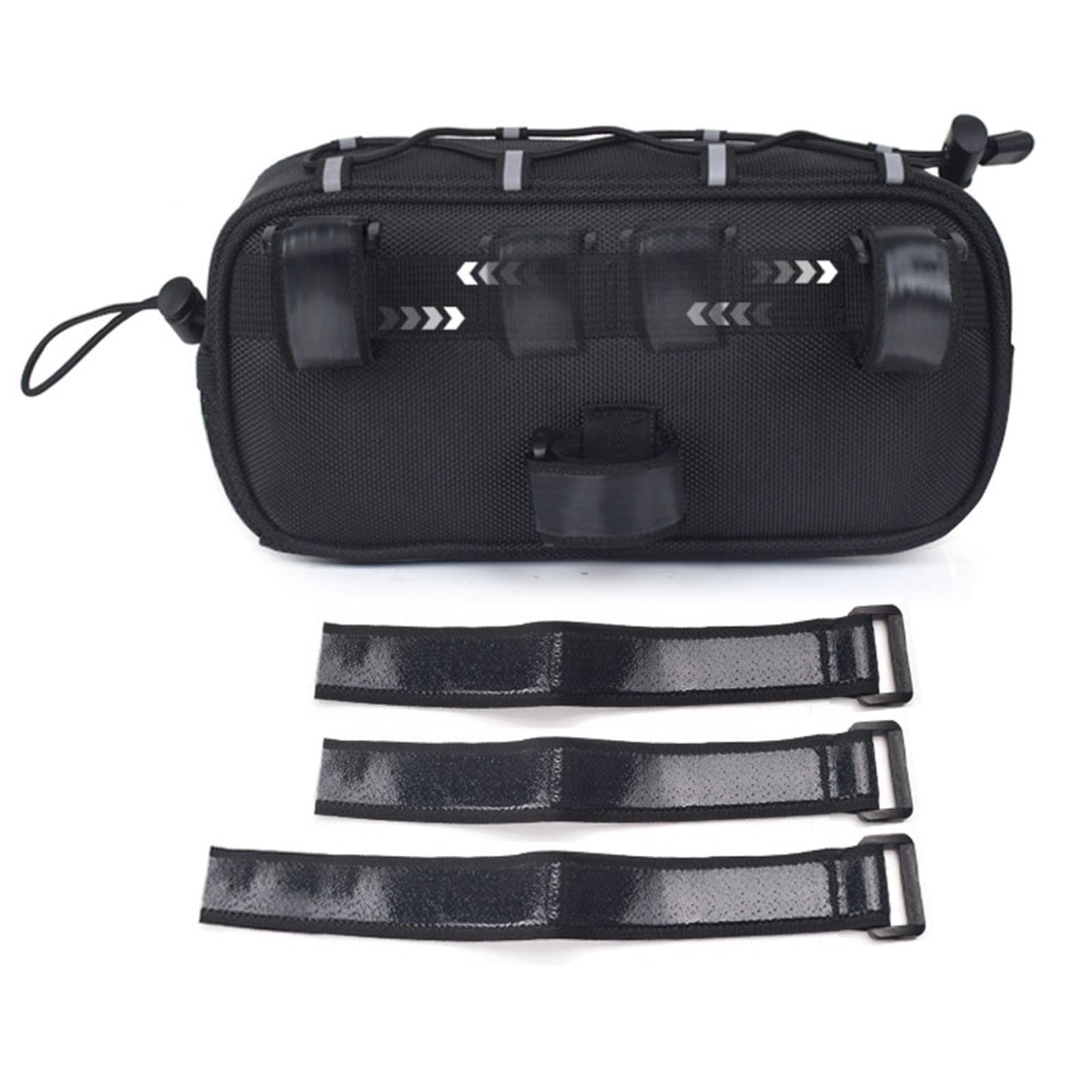 Borsa da Manubrio per Bicicletta, Pieghevole, Anteriore, Pratica, Riflettente, per Piccoli Accessori, con Maniglia, Nero 4,3 Litri