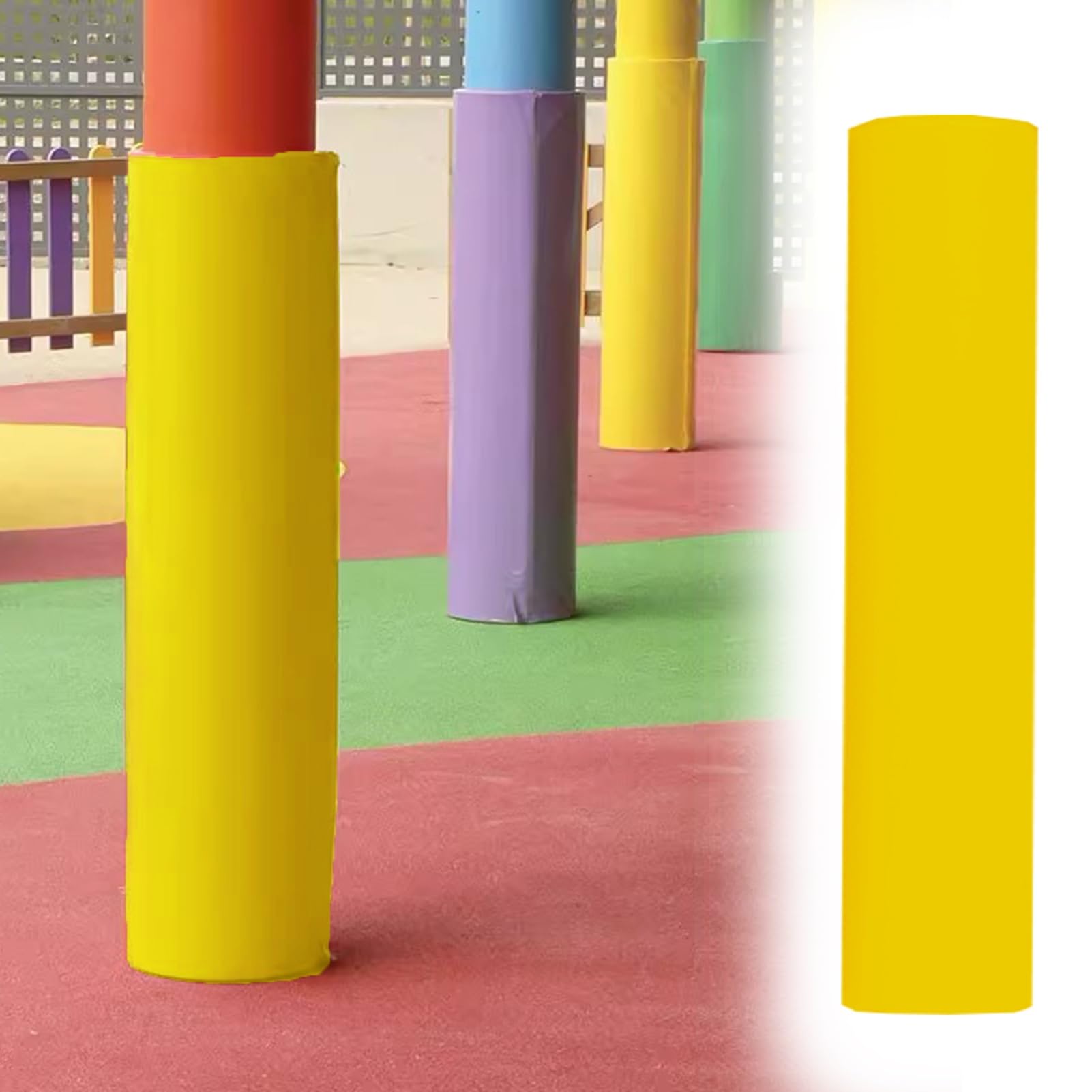 All Weather Round Column Pole Padding, Safety Pole Wrap Column Cover for Community/Playground, Professional Pole Anti-collision Protector Pad(Yellow,Dia-4"/10.2cm)