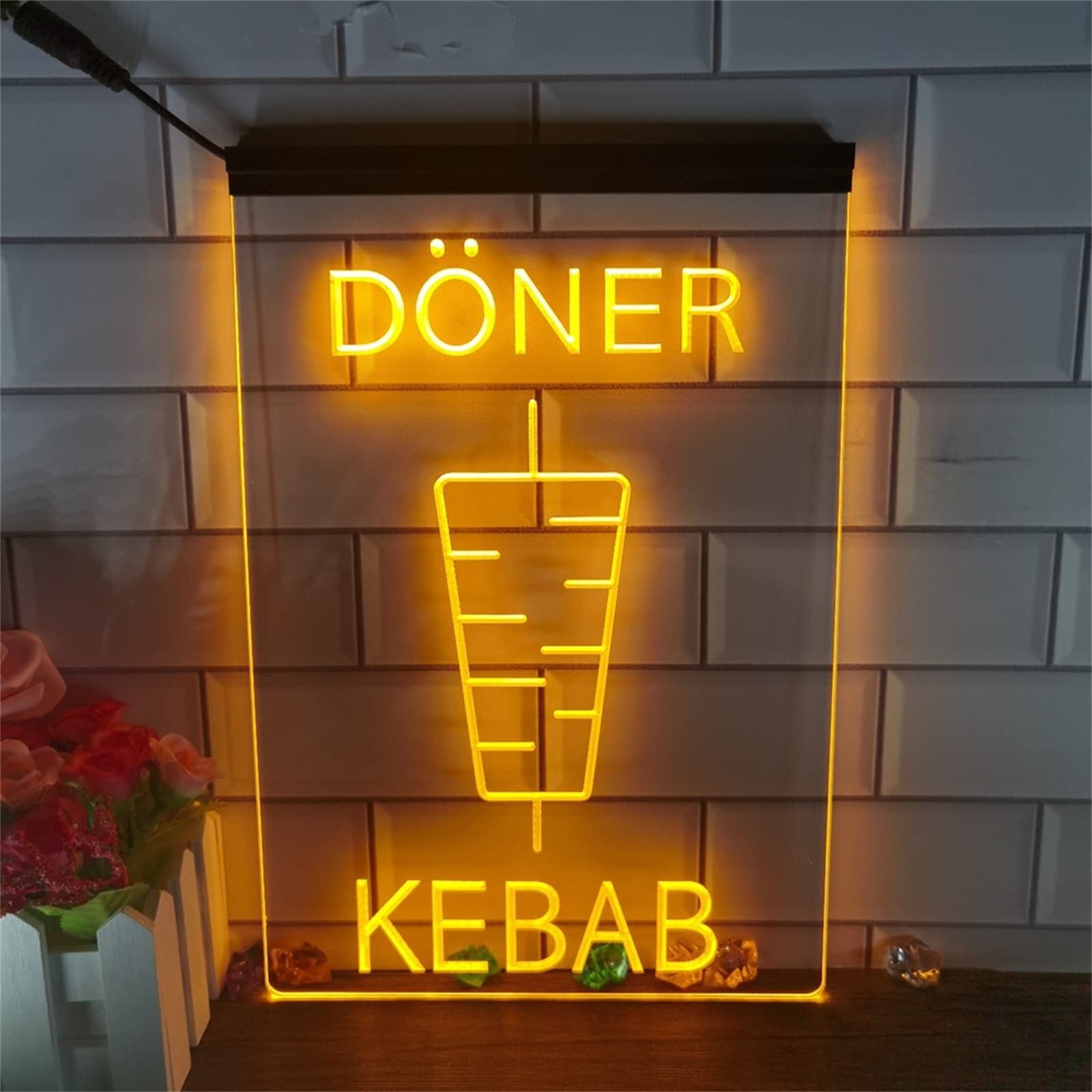 Niestandardowy sklep z kebabami LED neon, ściemnianie USB wyświetlacz 3D neony do dekoracji ścian restauracji lampki nocne,Rgb,20x30cm