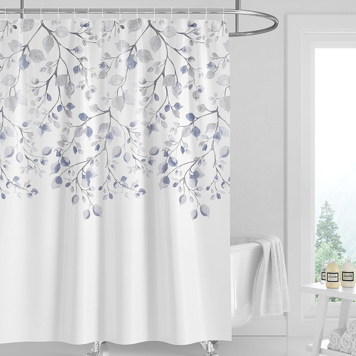 GONOVE Shower Curtain 200 x 200cm Mildew Resistant Waterproof Polyester Fabric Flowers Bathroom Shower Curtain Liner Long Washable Bath Curtain with Hooks