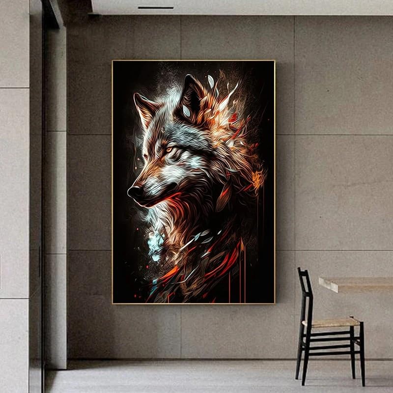 Cuadro de lobo listo para colgar en lienzo grande con bastidor interno 70x100 2