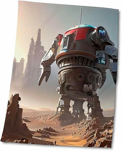 3dRose Giant Industrial Robot in Mars Desert on a Sunny Day Digital Art - Towels (twl-377074-2)