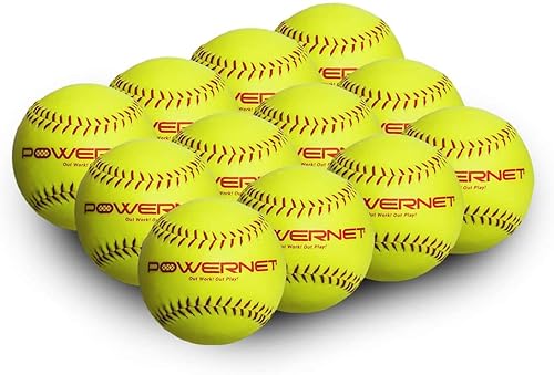 PowerNet Practice Softball Paquete de 12 bolas de grado recreativo de 12 pulgadas Perfecto para softbol suave, bateo, campo, golpear, lanzar,