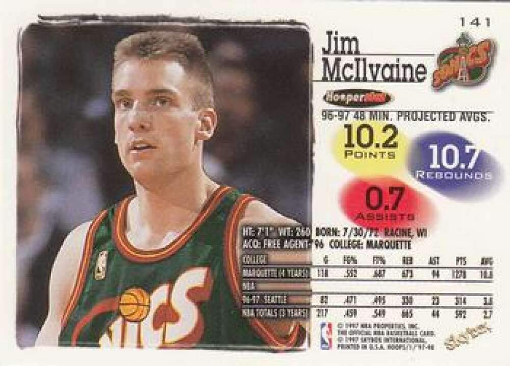 Amazon.com: 1997-98 NBA Hoops Series 1#141 Jim McIlvaine Seattle