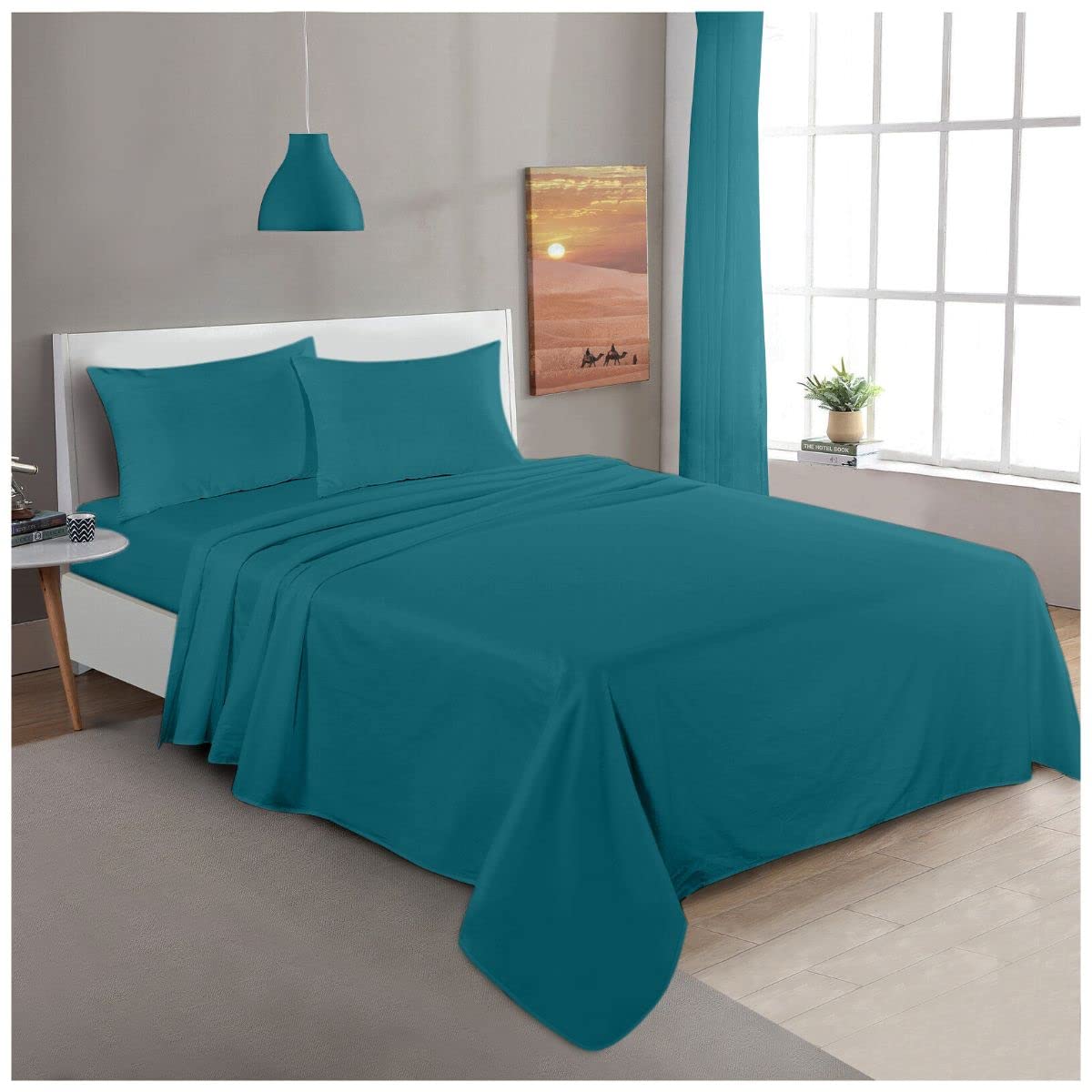 Gc Gaveno Cavailia Teal Flannelette Flat Sheet Double Bedding Top Sheets