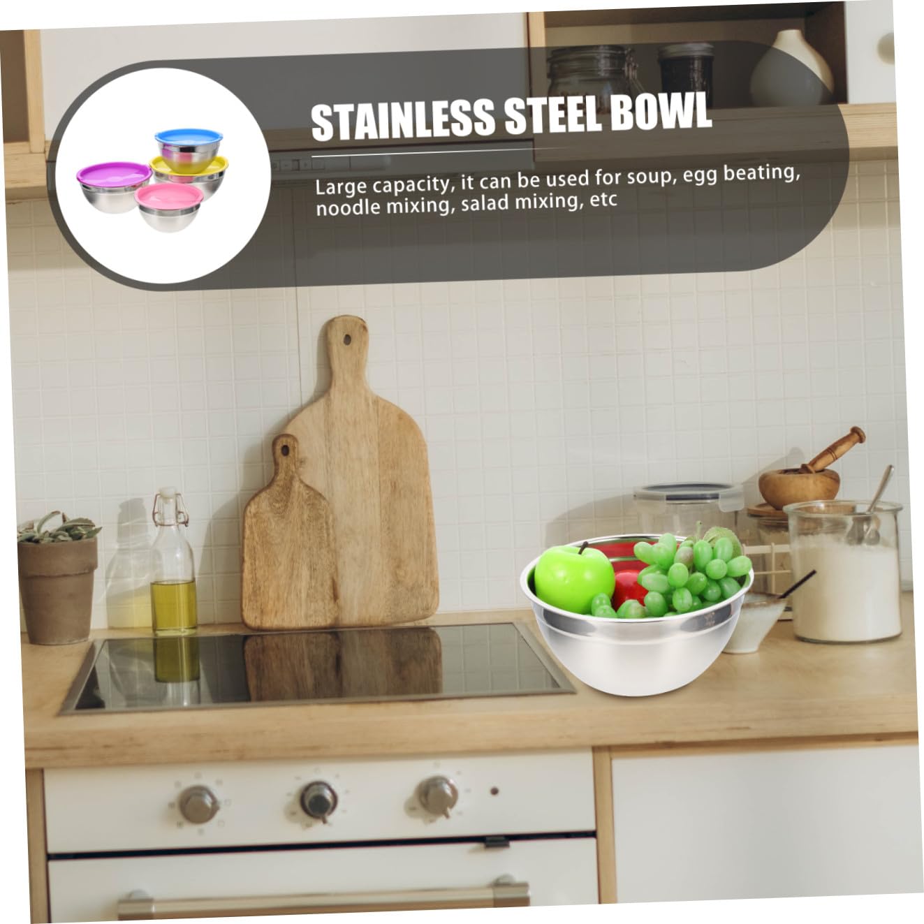 Amosfun 4 Piezas Ensaladera De Acero Inoxidable Accesorios De Cocina Grandes Tazones De Sopa Tazón Para Servir En Casa Tazón De Frutas Apilar Tazones Para Mezclar Cuenco Casero Bochas