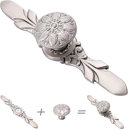 Miniatura 3 de 10 Pack Brushed Nickel Knobs & Back Plates for Cabinets,1-14 Flower Nickel Cabinet Hardware knobs and 5-45Length Nickel Plates for Dresser Drawers