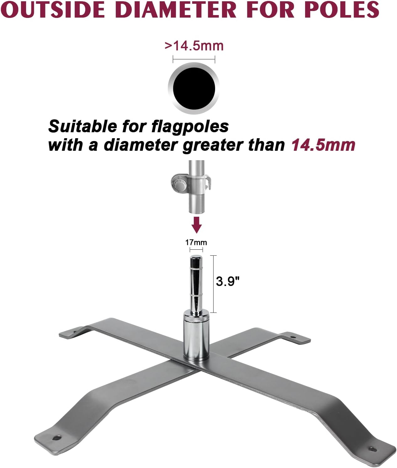 Cross Base Stand for Feather Flag, Feather Flag Weights Base, Stainless Steel Stand (Silver)