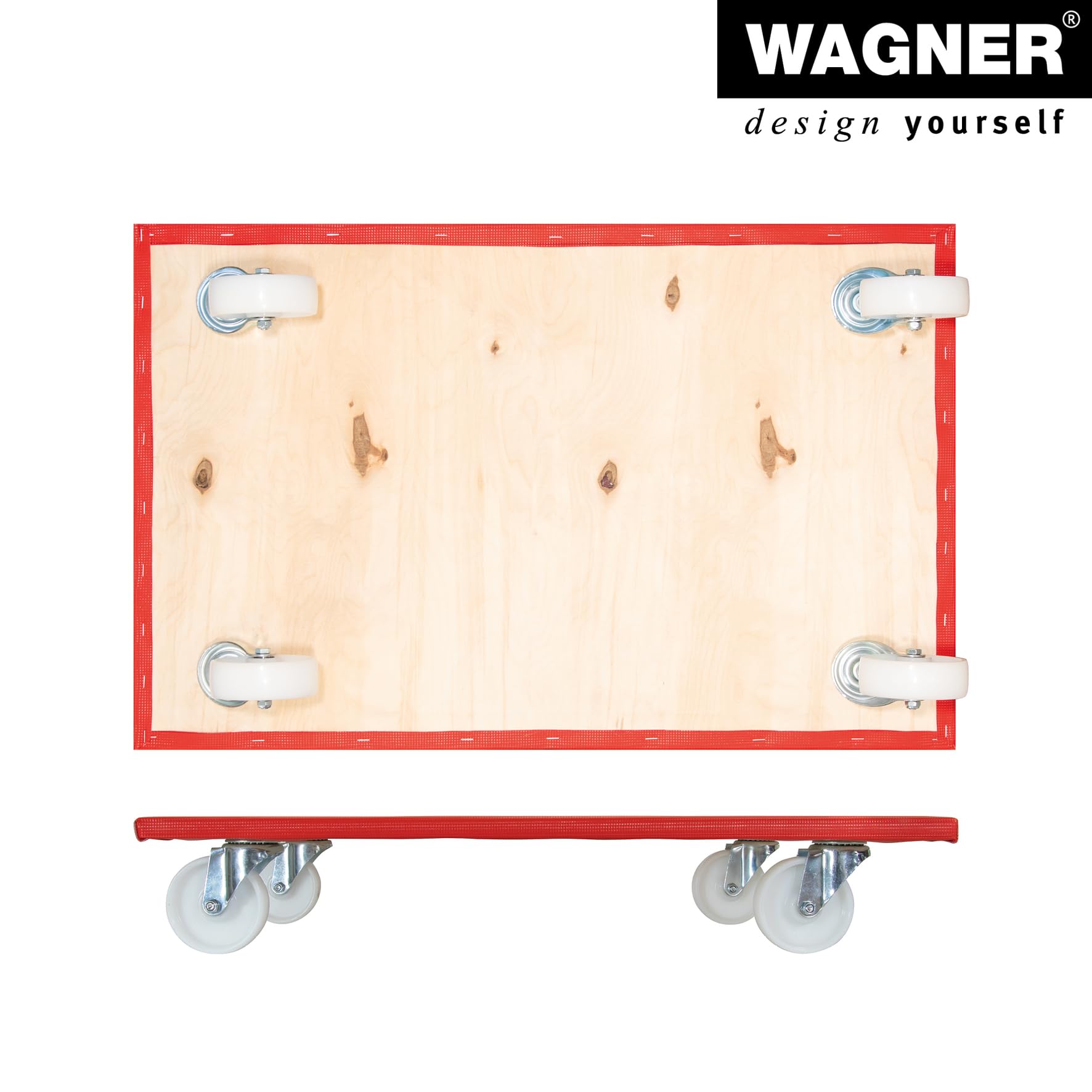 WAGNER Transportroller Transporthilfe 1695 I FSC® Mulitplex Schonbezug I 60 x 50 x 14,5 cm I Tragkraft 300 kg I Umzugsroller I Schwerlastroller für Umzug I rutschhemmend für innen & außen I Made in DE