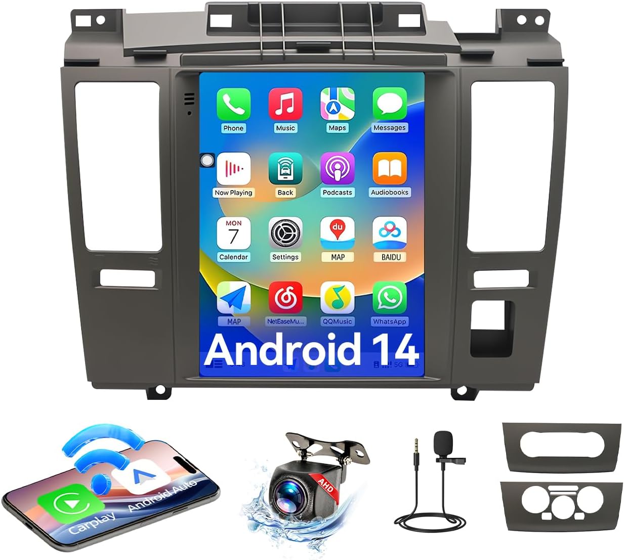 Android 14 Car Radio Compatible with Nissan Versa 2007-2011&Tiida 2007-2011,9.7''Touch Screen Car Stereo with Wireless Carplay&Android Auto,FM/GPS/SWC/Mirror Link/Backup Camera