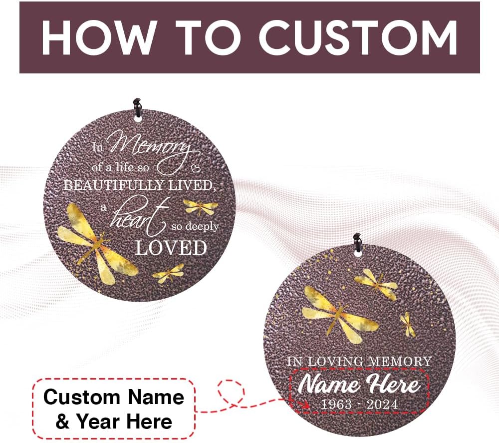 Sympathy Wind Chimes, Personalized Dragonfly Wind Chimes for Loss of Loved One, Commemorative Sympathy Gifts for Funeral, in Memory of Dad/Mom 36inch (Produced in USA)