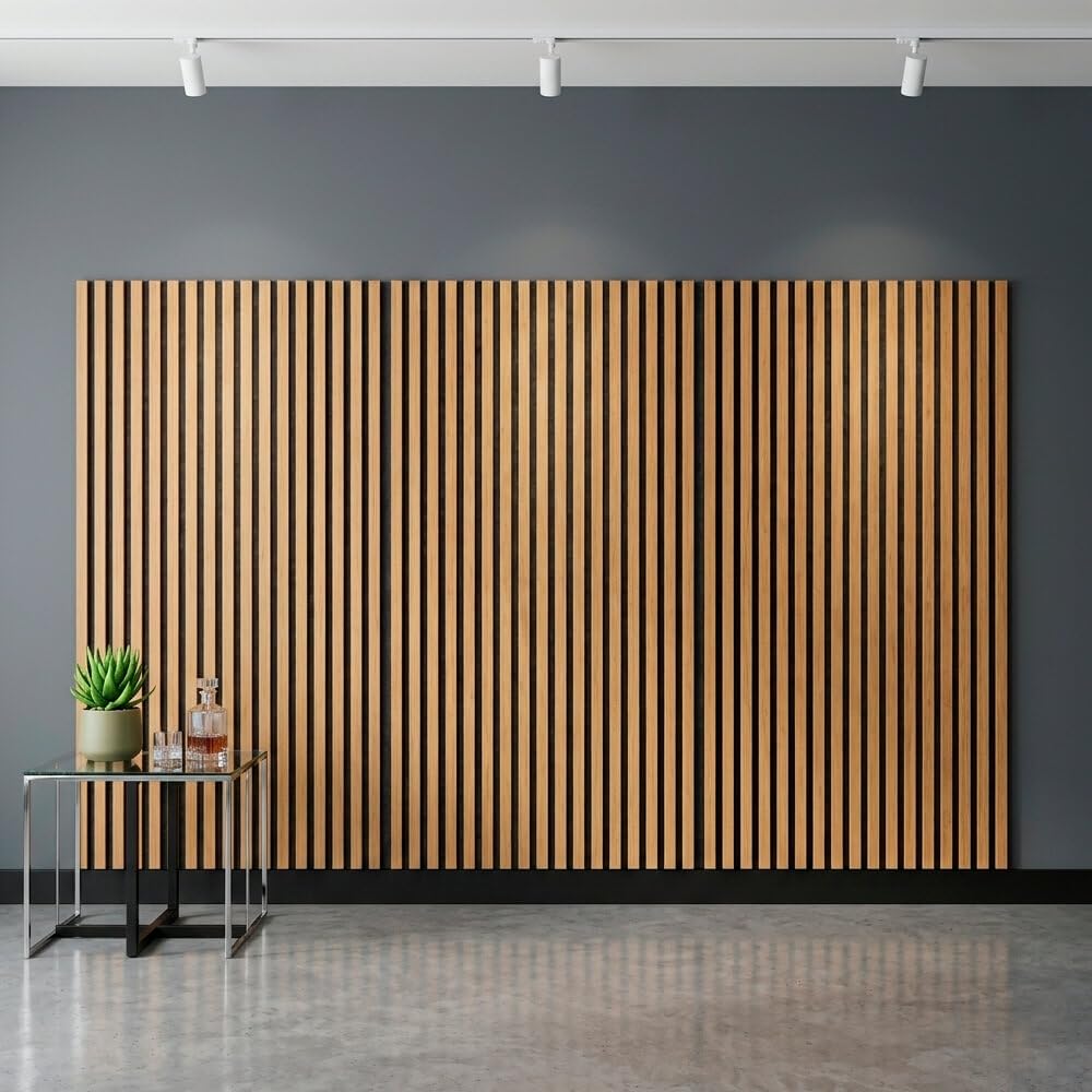 Paneles Acústicos de Madera Real, Panel para Pared Rectangular Decorativo 3D con Tejido de fieltro, Aislante con Chapa de Madera, Pack 4 unidades de 120 x 60 x 2,1 cms (2,88 m²) (Roble Natural)