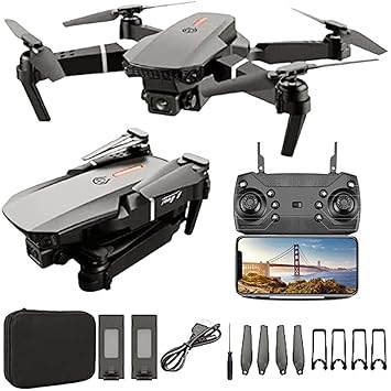KIDZYMON Dual Camera Dual Battery Drone, 4K camera with remote and app control, WiFi FPV 1080P HD Dual Camera Foldable RC Quadcopter - Dual Battery - Black and Gray colour - Pack of 1