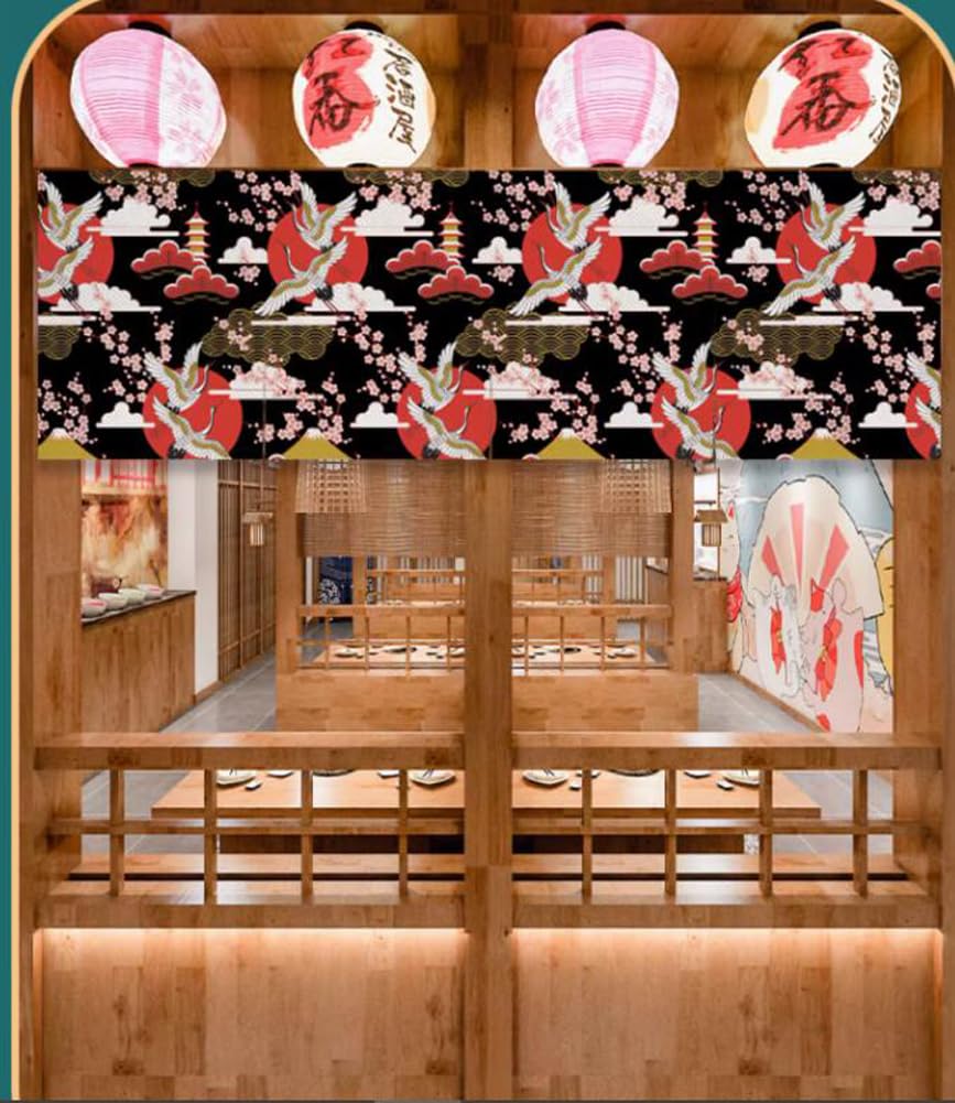 Rideau Noren Japonais Court - Style Rétro Lanterne, Polyester, Pour Porte Ou Cloison, Neuf
