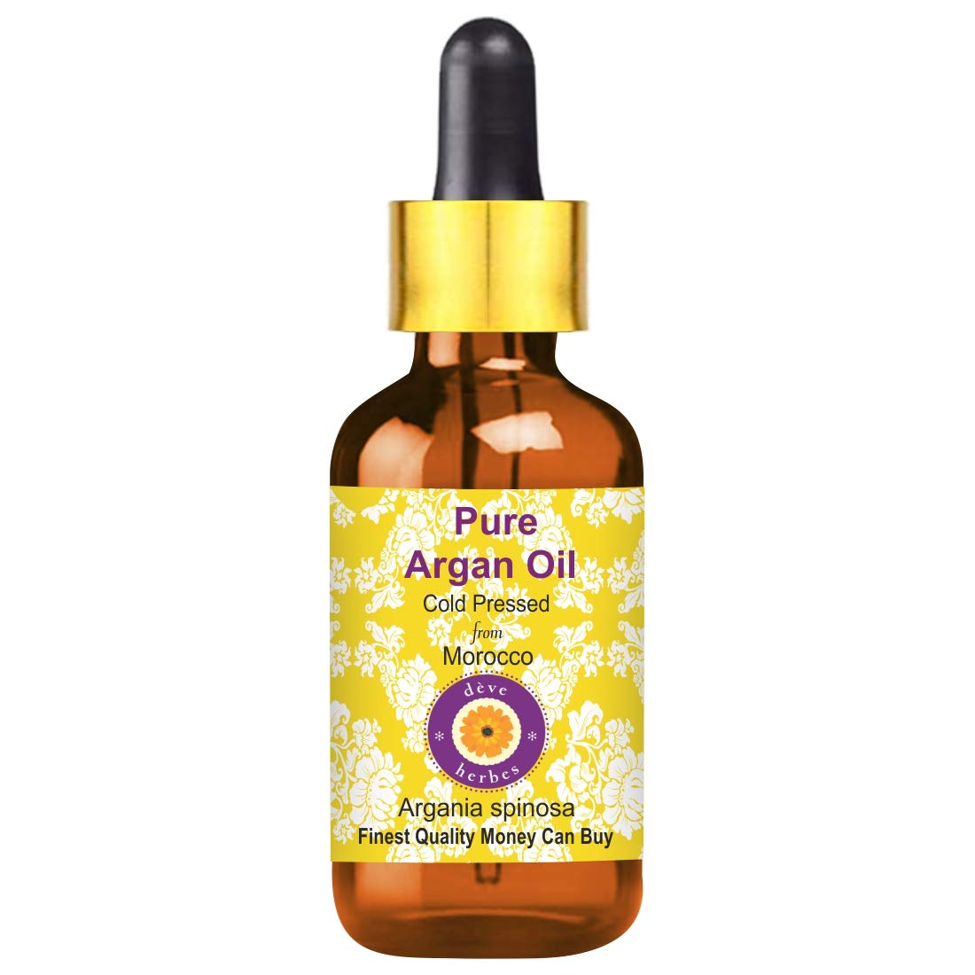 Deve Herbes Pure Argan Oil (Morrocan) (Argania spinosa) with Glass Dropper Cold Pressed 15ml (0.50 oz)