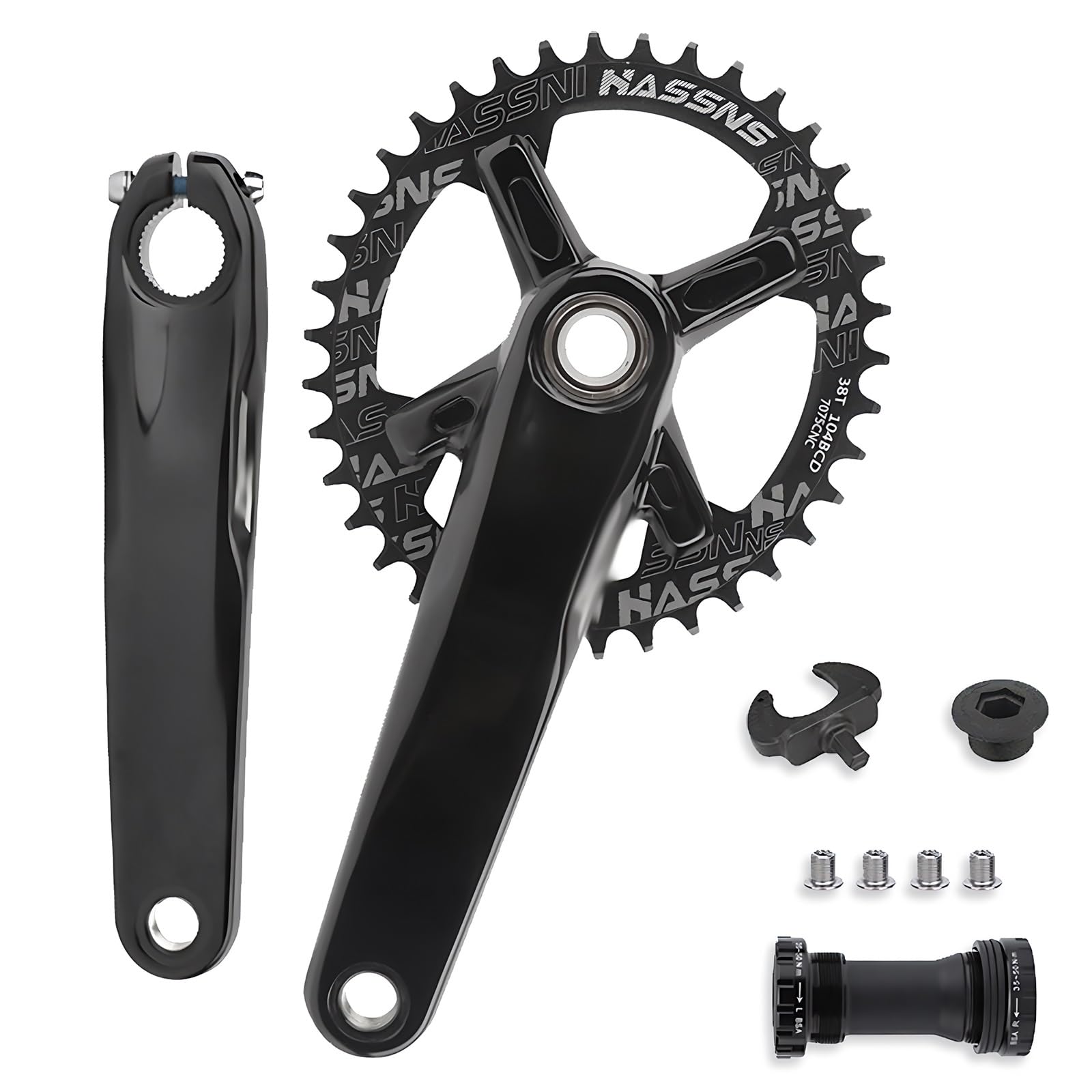 Guarnitura da 170mm/175mm 104/64 con Ingranaggi Ovali da 32T/34T/36T/38T Integrato Cavo Set di Pedivelle in Lega di Alluminio per Bicicletta da Montagna con BB(170mm,38T)