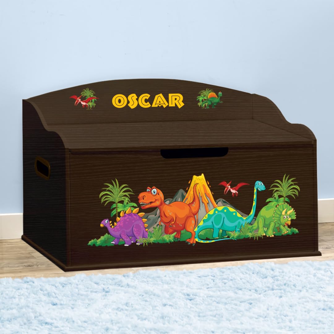 DIBSIES Personalized Creative Wonders Toy Box, Dinosaurs, 30 x 19.25 x 18 inches, Soft-Close Lid (Espresso)