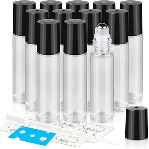 ZEJIA Botellas enrollables de 0.3 fl oz para aceites esenciales, botellas enrollables, botellas de vidrio grueso para aceites, con bolas de rodillo