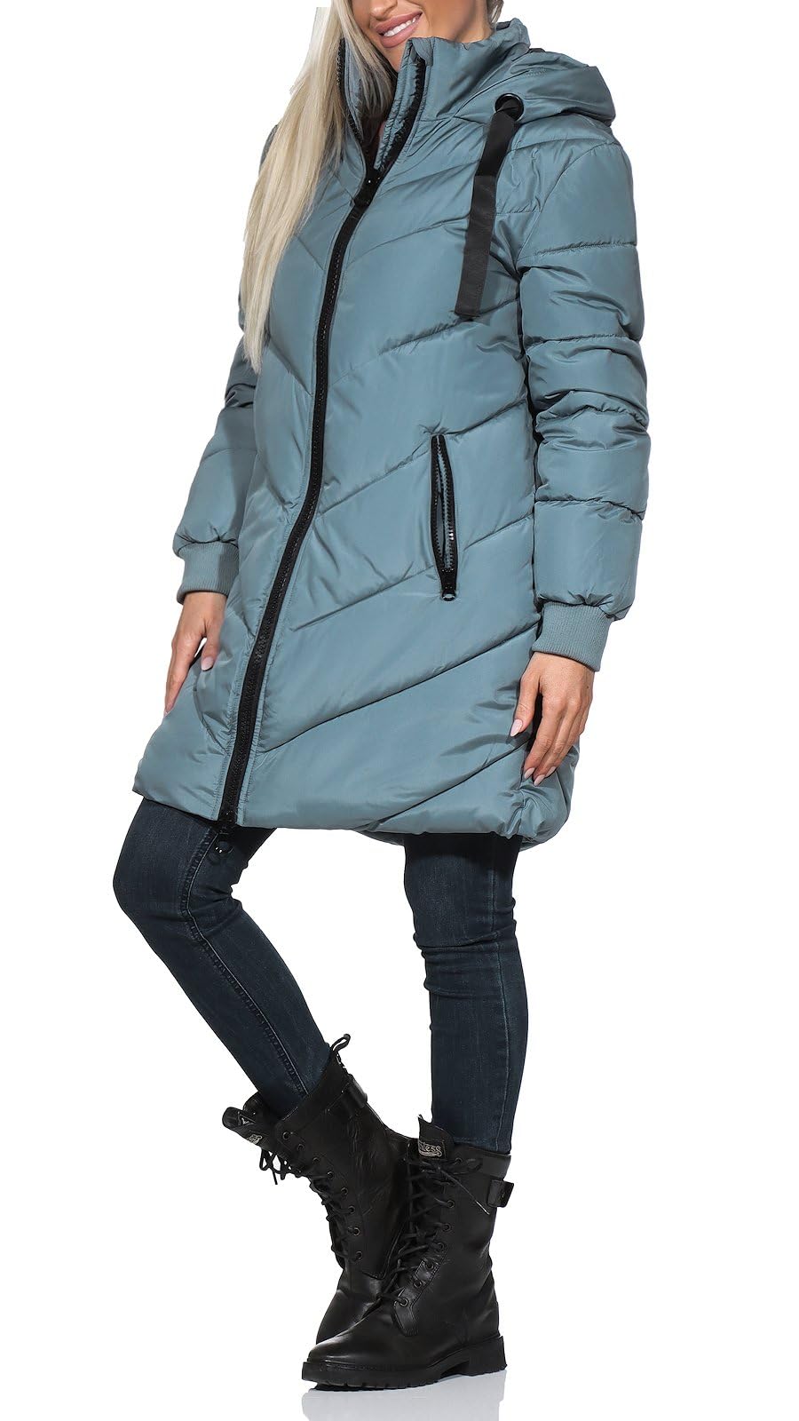 JACQUELINE de YONG JDY Damen Steppjacke JDYSkylar Padded gesteppter Parka mit Kapuze 15207784 Stormy Weather/Black L
