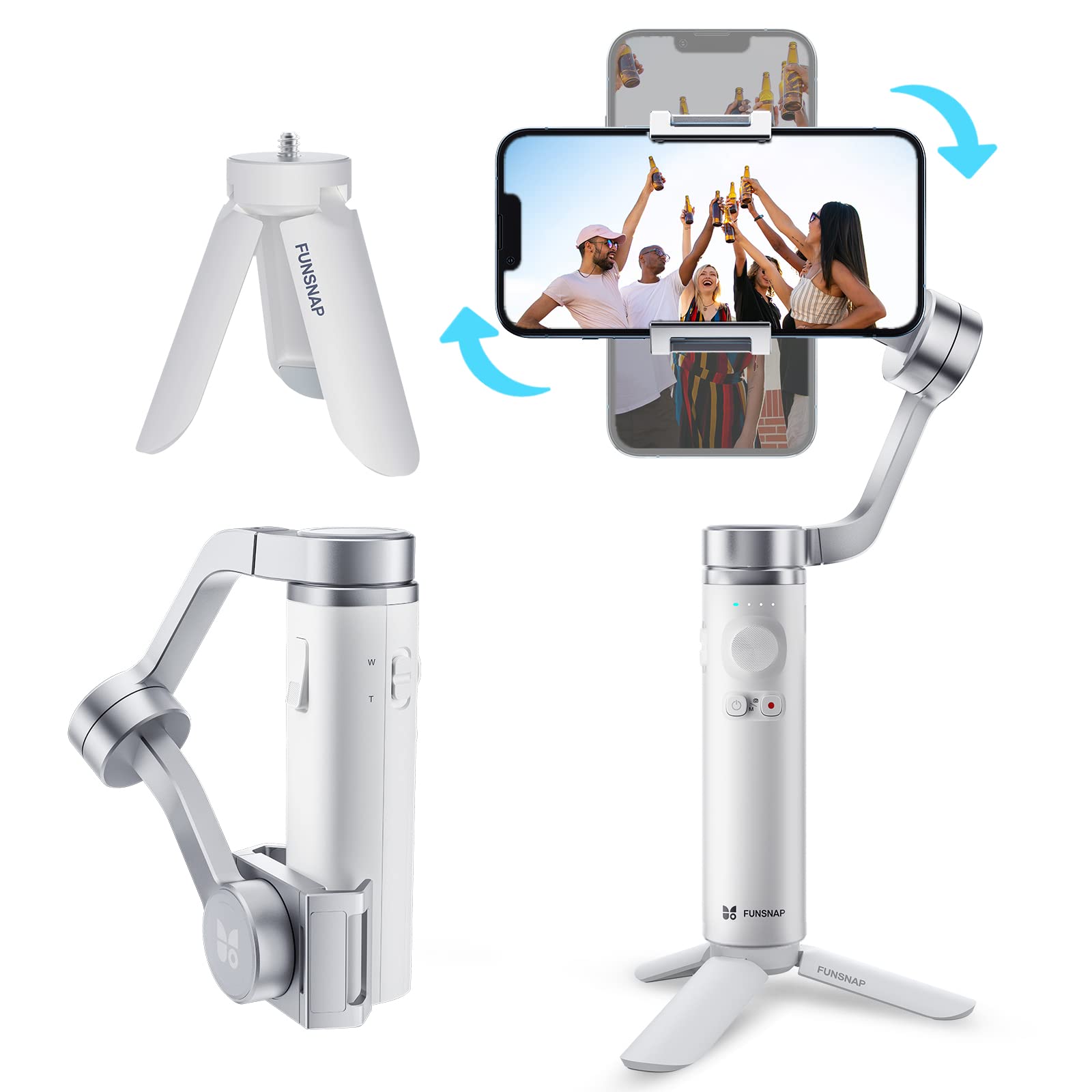 FUNSNAP 3-Axis Gimbal for iPhone15 14 13 Pro Max XS X XR Samsung s23 s22 Ultra Android, Foldable Handheld Phone Gimbal with Face/Object Tracking, Phone Stabilizer for Video Recording Vlog - Capture π