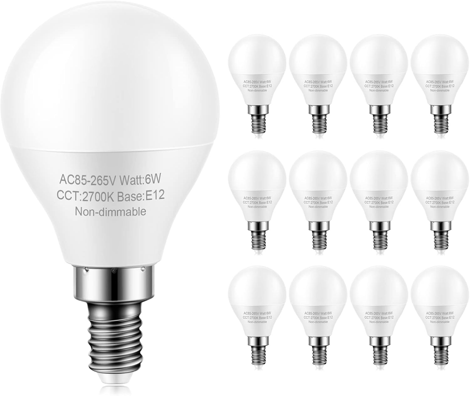 12 Pack E12 Ceiling Fan Light Bulbs, 60W Equivalent, Warm White 2700K