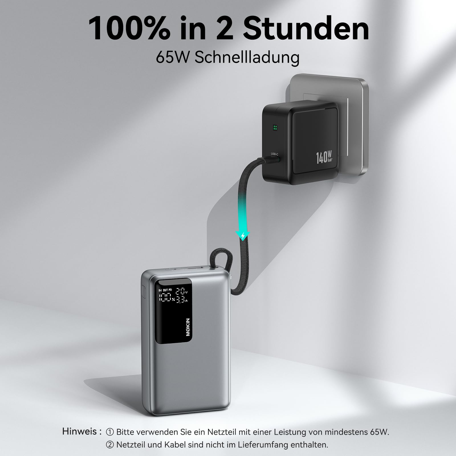 Power Bank, 65 W, 20000 mAh, funzione di ricarica rapida, USB C, PD3.0 e QC4.0, batteria esterna portatile per cellulare con display LED, compatibile con iPhone 17, 16, 15, 14, Samsung Galaxy S25, S24