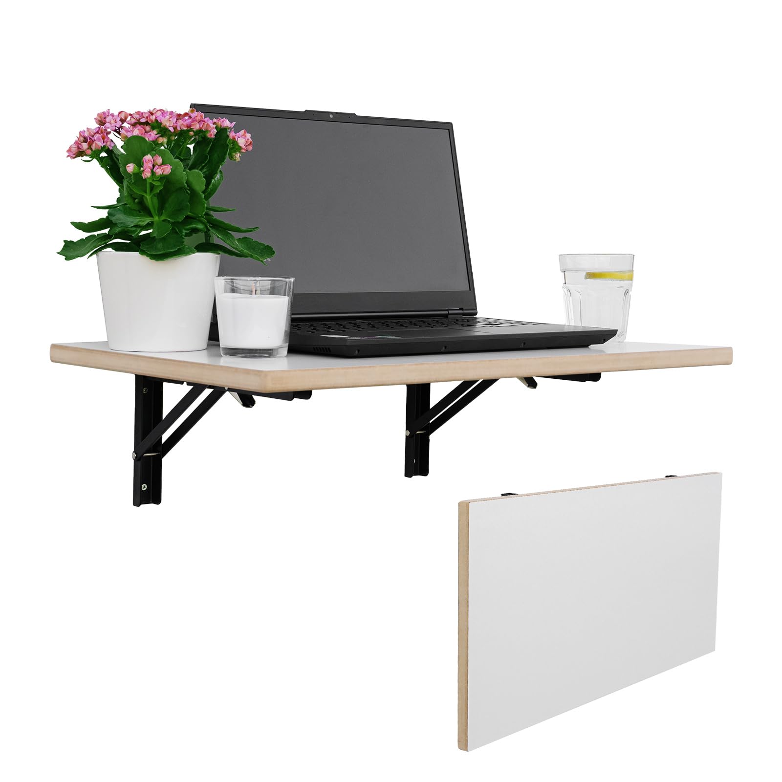 CAWI Mesa plegable de pared estable de madera maciza: ahorra espacio, mesa de cocina plegable y escritorio flotante, mesa plegable de MDF laminado