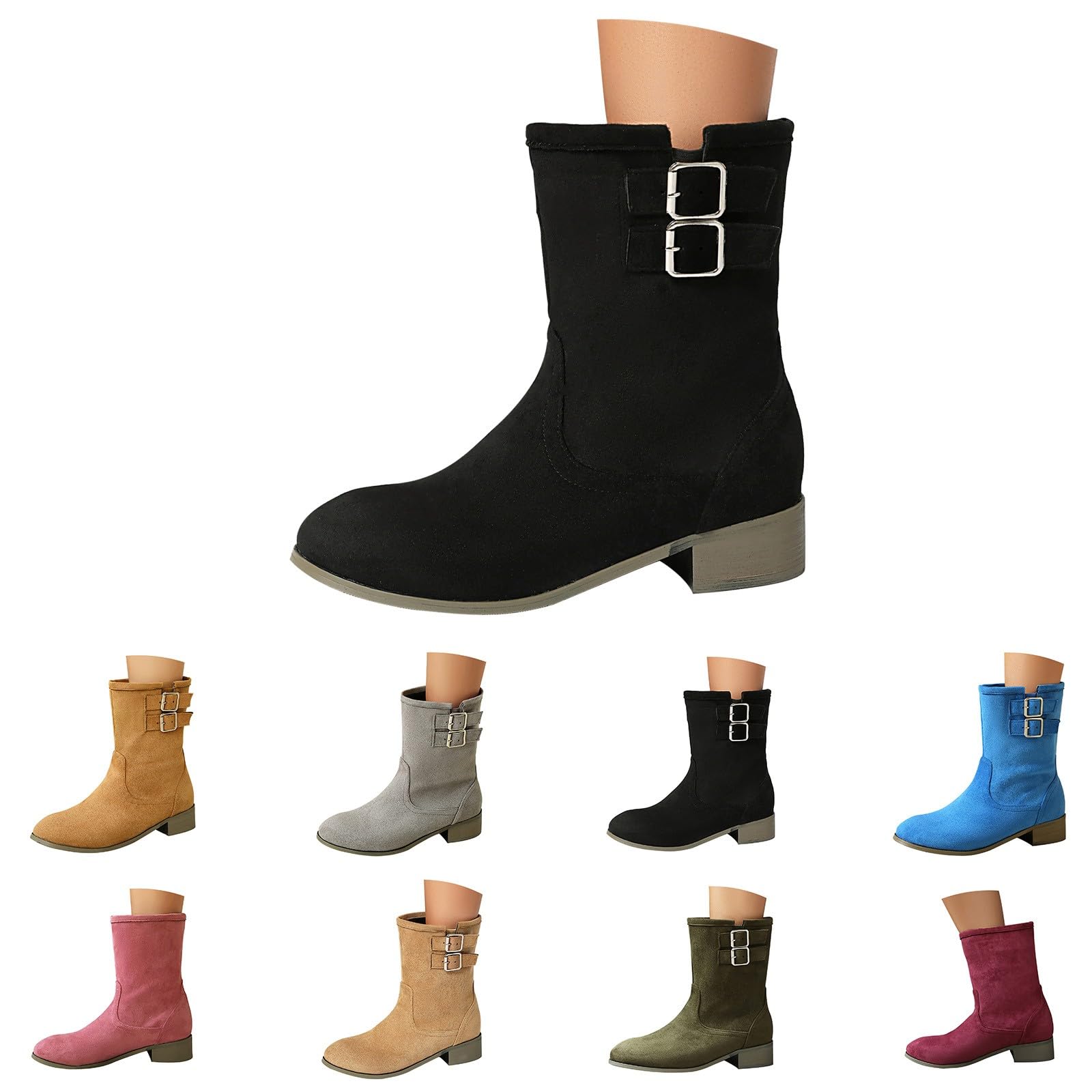 Cocila Botas hasta El Tobillo Anchas para Mujer De Luoika, Botines Holgados Media con Cremallera Lateral Y Tacón. Militares Agua Cortas Cowboy Marron Pitillos Tacon Invierno Piel Cuña Montaña