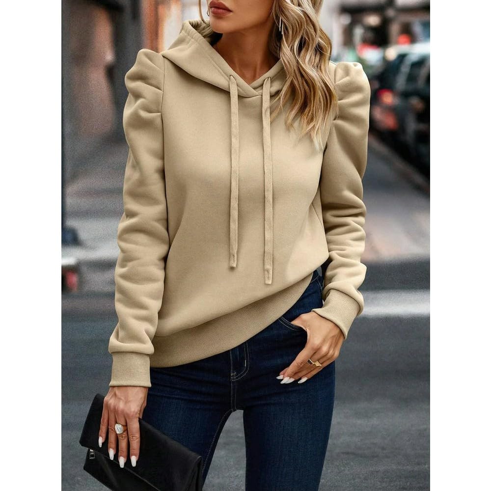 ZBDZSW Damska Elegancka Bluza Z Kapturem Z Bufiastymi Rękawami Jesień/Zima Moda Z Kapturem Jednolity Kolor Długi Rękaw Casual Damska Bluza Z Kapturem